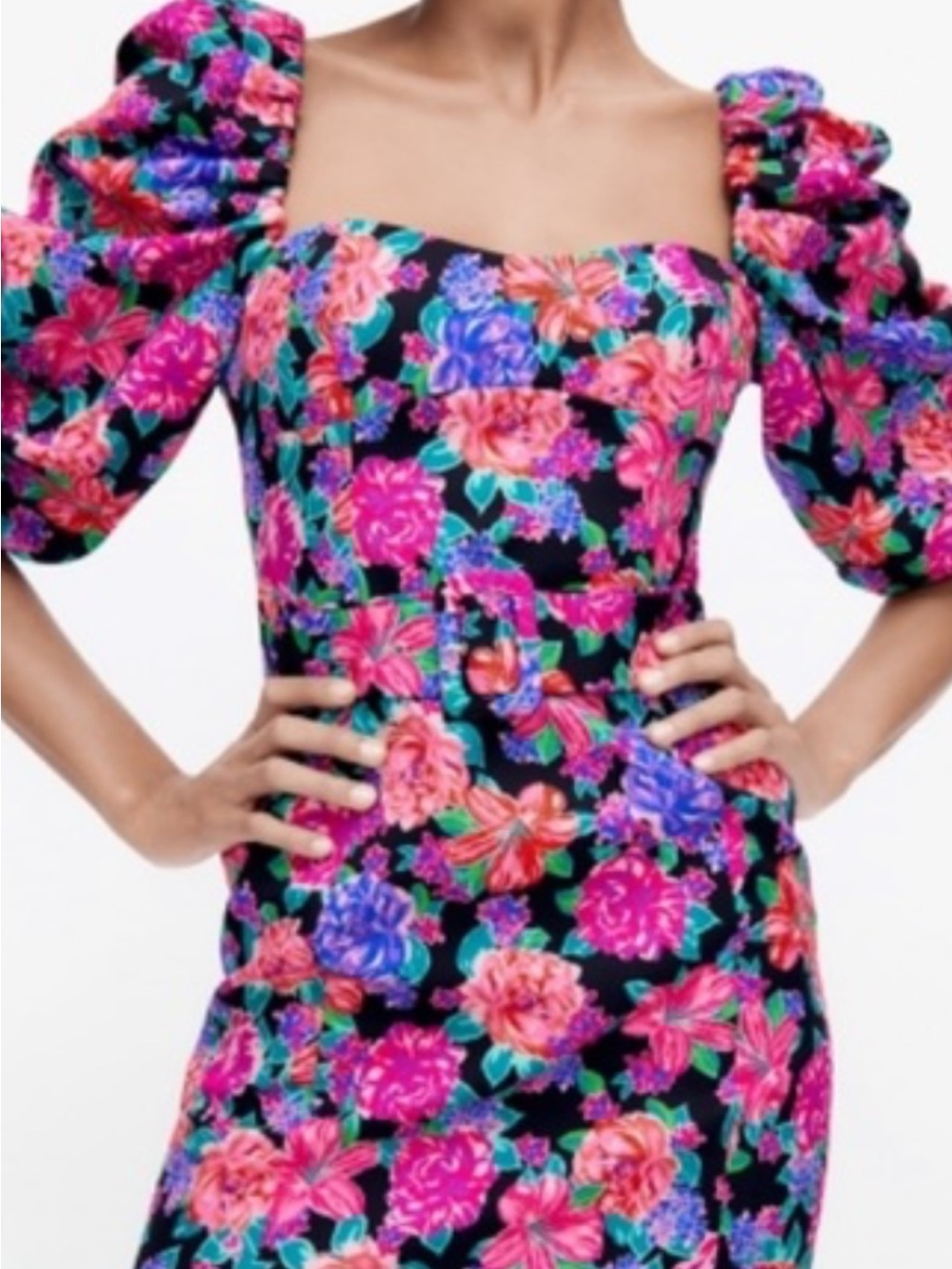 Zara puff sleeve floral Mini dress with belt